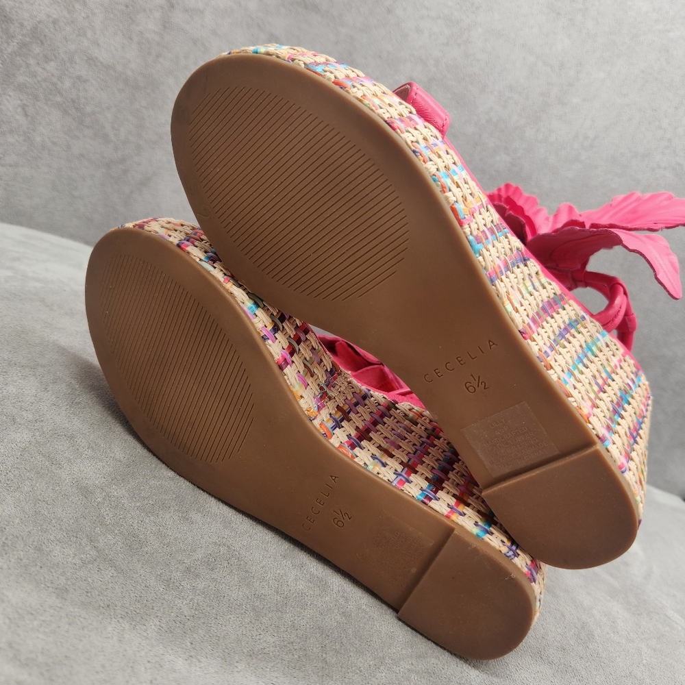 Cecelia Wedge Sandals 6.5 Pink Lilly Chunky Flower Leather Woven Strappy New$180 - Picture 12 of 13